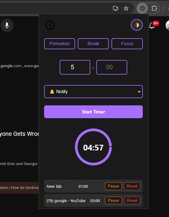 Tab Timer in action